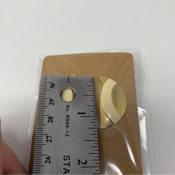 Vintage Gold Tone with White Swirl Half Moon Stud Earrings - Picture 7 of 7